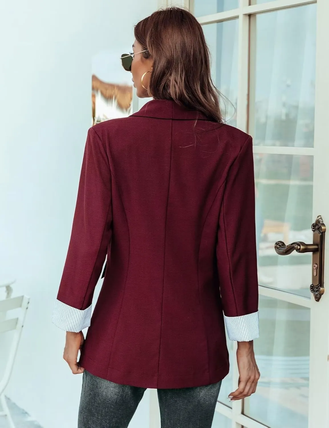 Genhoo Blazer Jackets for Women with Pockets Open Front Long Sleeve Casual Work Office Blazers