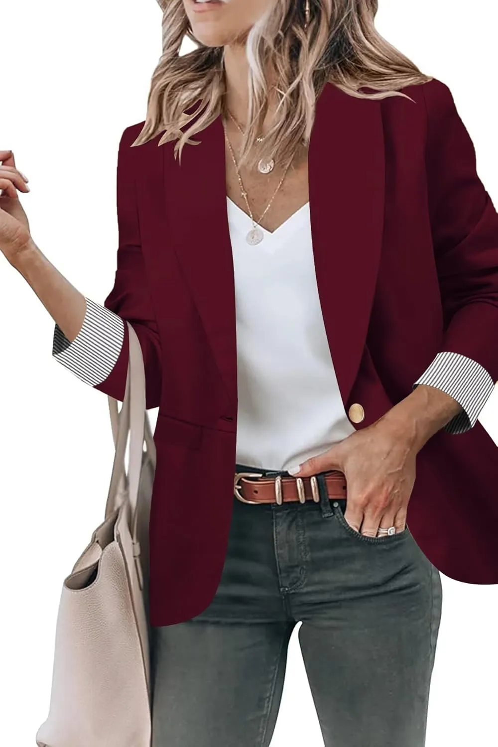 Genhoo Blazer Jackets for Women with Pockets Open Front Long Sleeve Casual Work Office Blazers