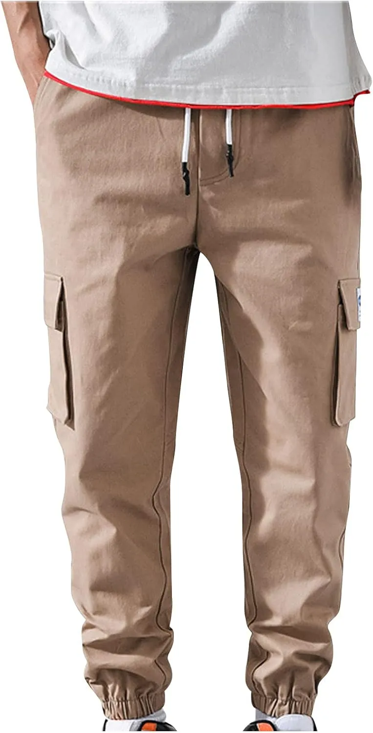 GIERIDUC Mens Hiking Cargo Pants Casual Workout Joggers Lightweight Gym Sweatpants Elastic Waist Athletic Pants with Pockets
