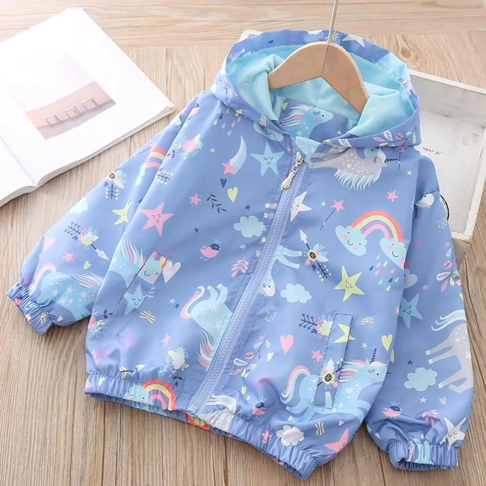 Girls Cartoon Unicorn Jackets Spring Zip Kids Hooded Flamingo Windbreaker for Toddler Pink Light Outwear