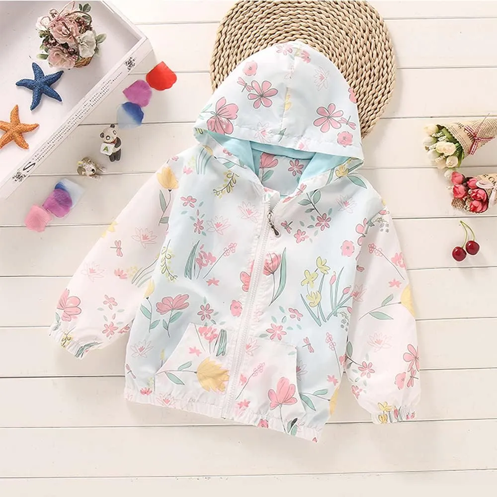Girls Cartoon Unicorn Jackets Spring Zip Kids Hooded Flamingo Windbreaker for Toddler Pink Light Outwear