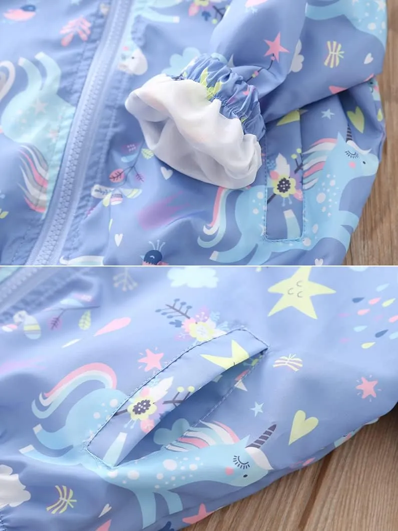 Girls Cartoon Unicorn Jackets Spring Zip Kids Hooded Flamingo Windbreaker for Toddler Pink Light Outwear