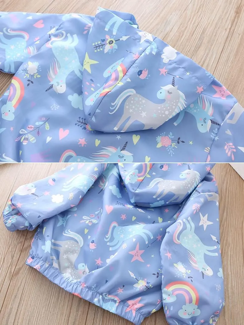 Girls Cartoon Unicorn Jackets Spring Zip Kids Hooded Flamingo Windbreaker for Toddler Pink Light Outwear
