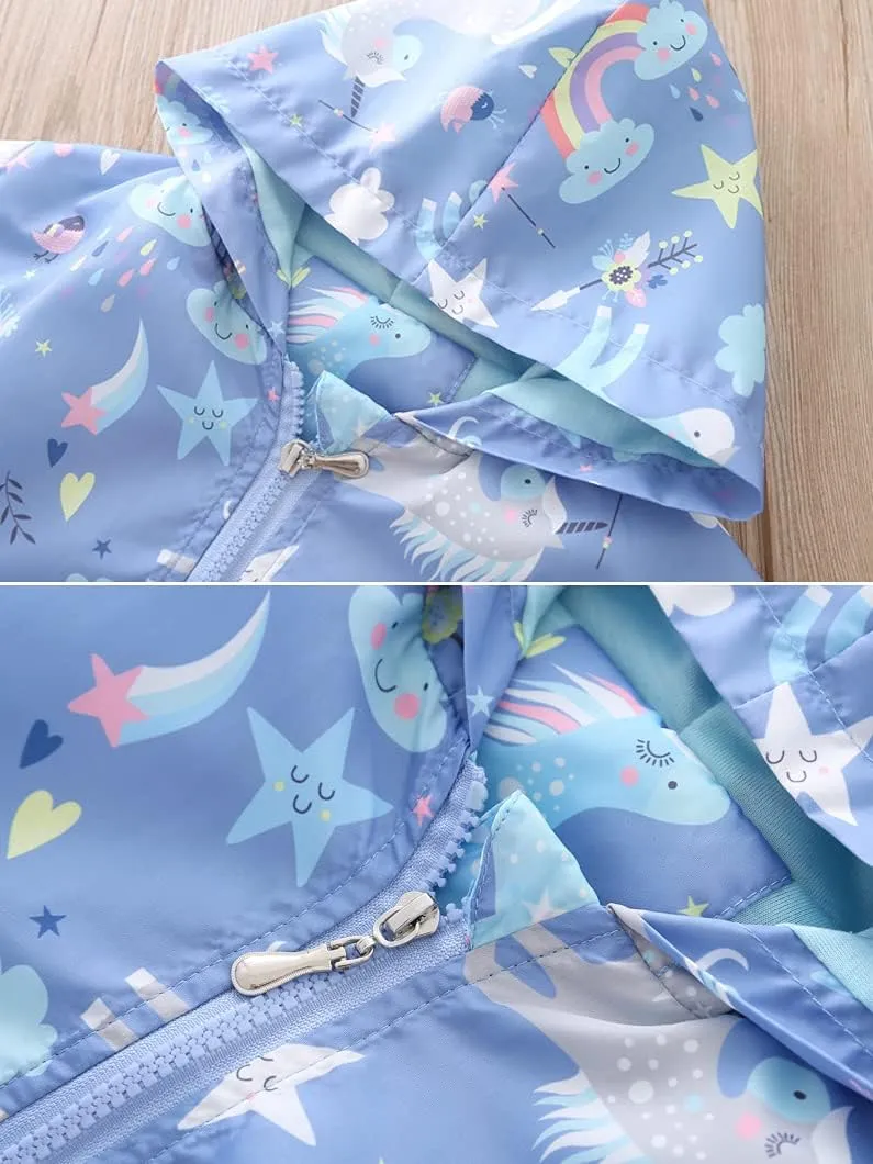 Girls Cartoon Unicorn Jackets Spring Zip Kids Hooded Flamingo Windbreaker for Toddler Pink Light Outwear
