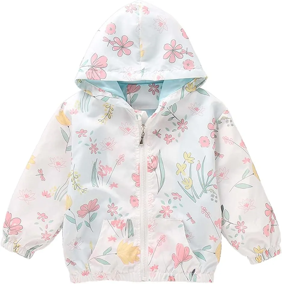 Girls Cartoon Unicorn Jackets Spring Zip Kids Hooded Flamingo Windbreaker for Toddler Pink Light Outwear