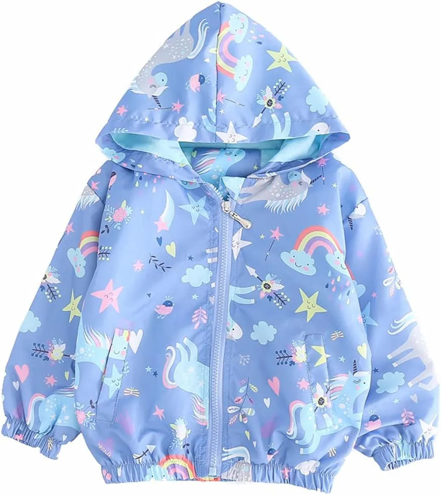 Girls Cartoon Unicorn Jackets Spring Zip Kids Hooded Flamingo Windbreaker for Toddler Pink Light Outwear