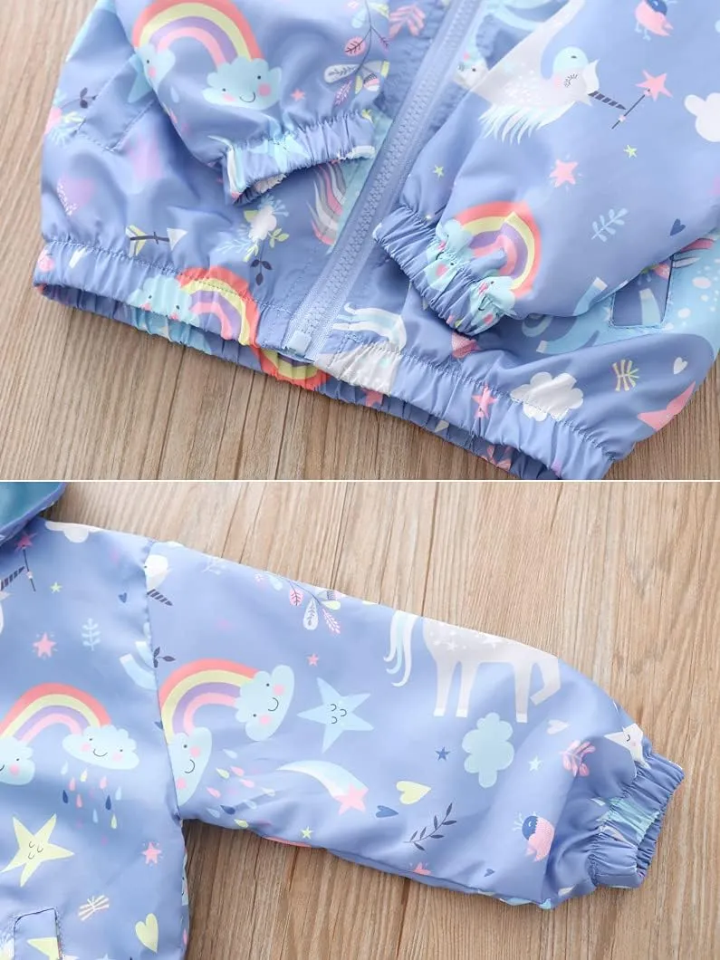 Girls Cartoon Unicorn Jackets Spring Zip Kids Hooded Flamingo Windbreaker for Toddler Pink Light Outwear