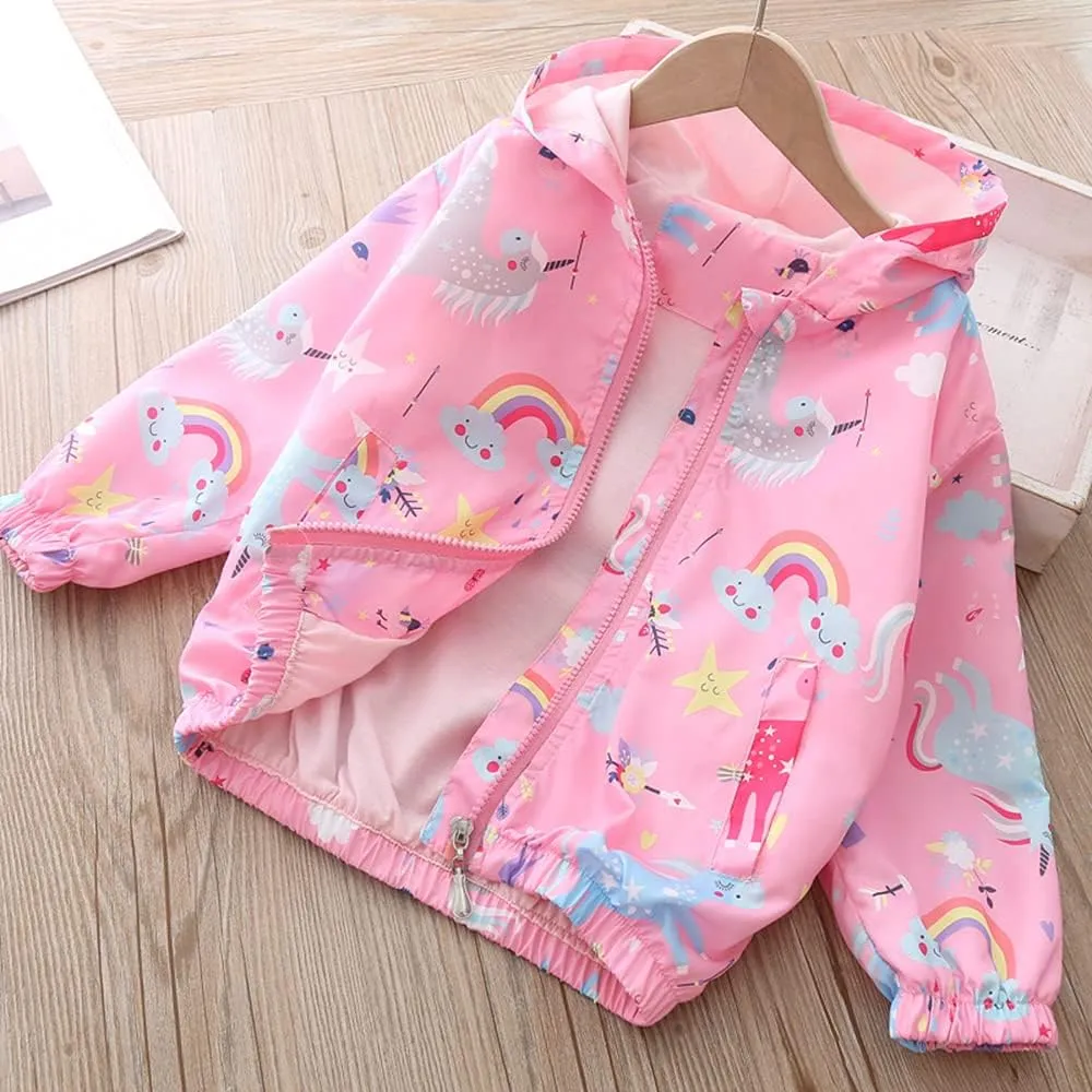 Girls Cartoon Unicorn Jackets Spring Zip Kids Hooded Flamingo Windbreaker for Toddler Pink Light Outwear