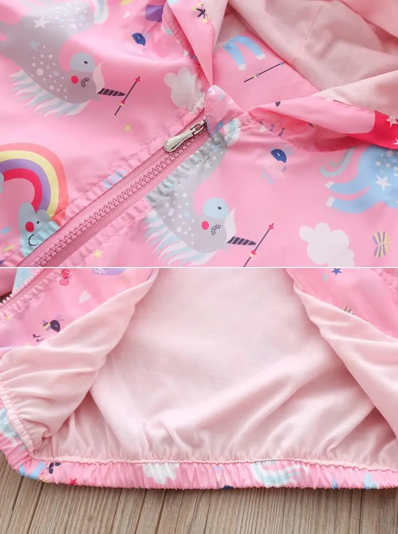 Girls Cartoon Unicorn Jackets Spring Zip Kids Hooded Flamingo Windbreaker for Toddler Pink Light Outwear
