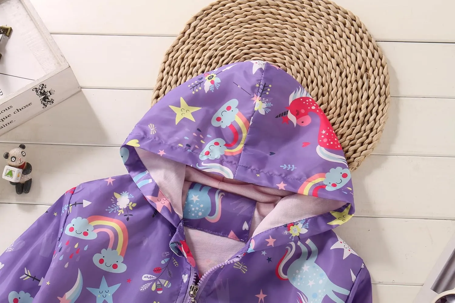 Girls Cartoon Unicorn Jackets Spring Zip Kids Hooded Flamingo Windbreaker for Toddler Pink Light Outwear