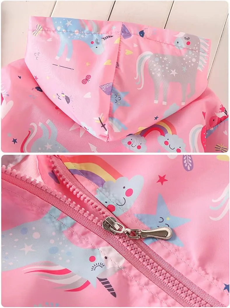 Girls Cartoon Unicorn Jackets Spring Zip Kids Hooded Flamingo Windbreaker for Toddler Pink Light Outwear