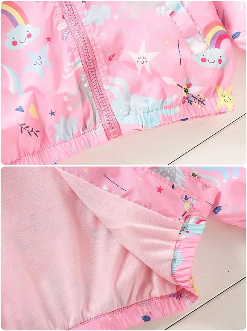 Girls Cartoon Unicorn Jackets Spring Zip Kids Hooded Flamingo Windbreaker for Toddler Pink Light Outwear