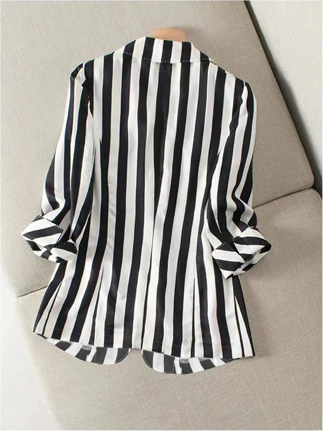 GORGLITTER Women's 3/4 Sleeve Blazer Jacket Bussiness Casual Striped Suit Jacket Work Lightweight Blazers