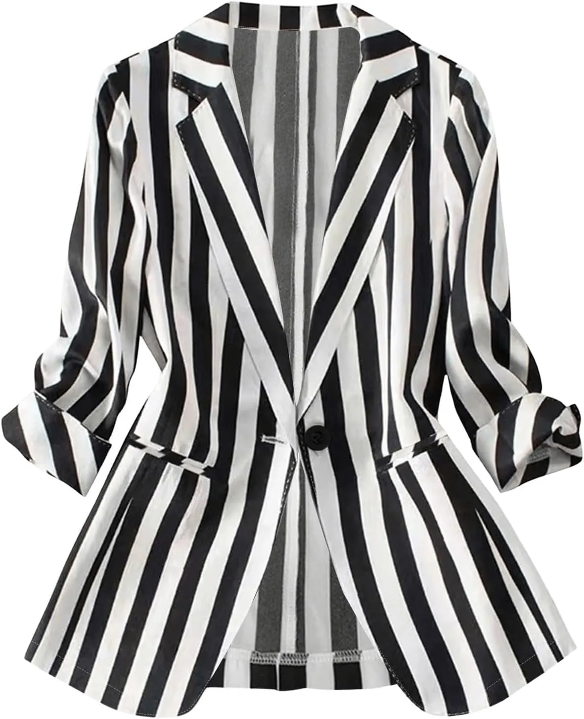 GORGLITTER Women's 3/4 Sleeve Blazer Jacket Bussiness Casual Striped Suit Jacket Work Lightweight Blazers