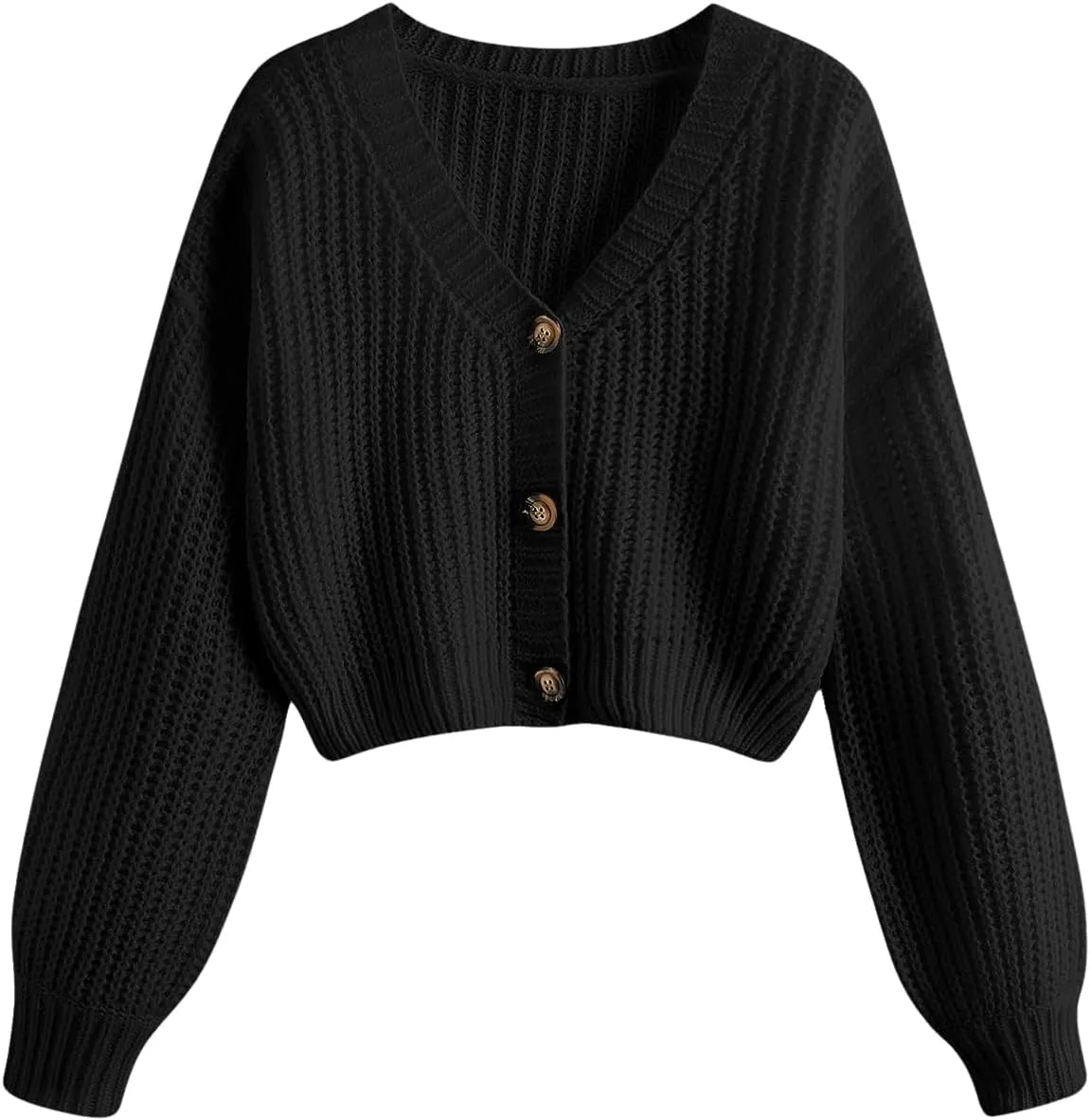 GORGLITTER Women's Button Up Cropped Cardigan Sweaters Chunky Long Sleeve V Neck Fall Coquette Cardigans