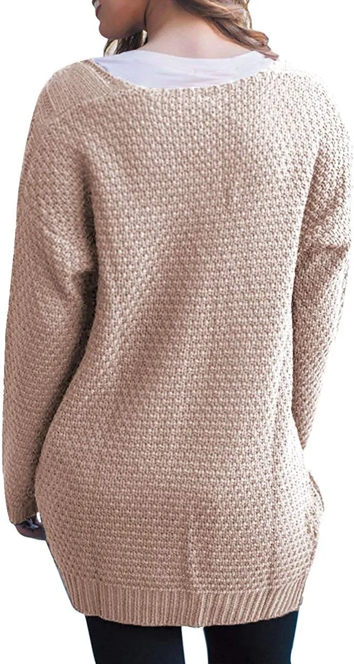 GRECERELLE Women's Loose Open Front Long Sleeve Chunky Knit Cable Cardigans Sweater with Pockets