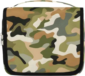 Green Military Camouflage Hanging Travel Toiletry Bag Kit Makeup Case Cosmetics Organizer Camo Toiletry Bag for Women Make up Accessories Shampoo Body Cream Brushes Set