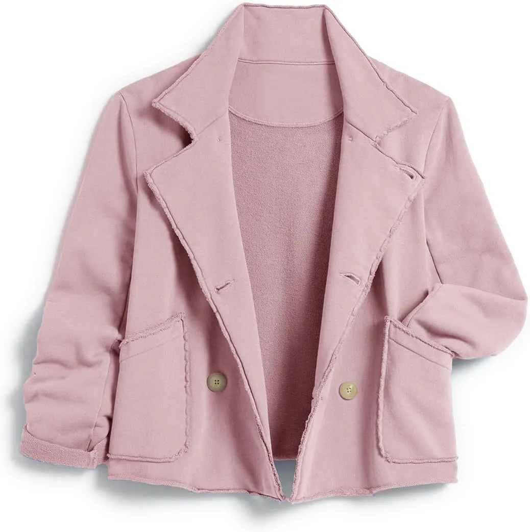 Haellun Womens Notched Peacoat Cropped Blazer Double Breasted Trench Coat Overcoat Jackets with Pockets