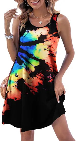 Halife Womens Summer Dresses Casual Sleeveless Tshirt Sundresses Vacation Beach Cover Up Dress with Pockets