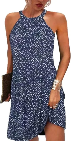 Halter Dresses for Women 2025 Casual Floral Print Summer Dresses Hollow Out A-line Sundresses for Beach Vacation
