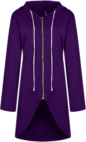 Hoodies for Women Zip up Knee Length Long Hoodies Casual Loose Solid Hooded Jackets Oversized Sweatshirts with Pocket