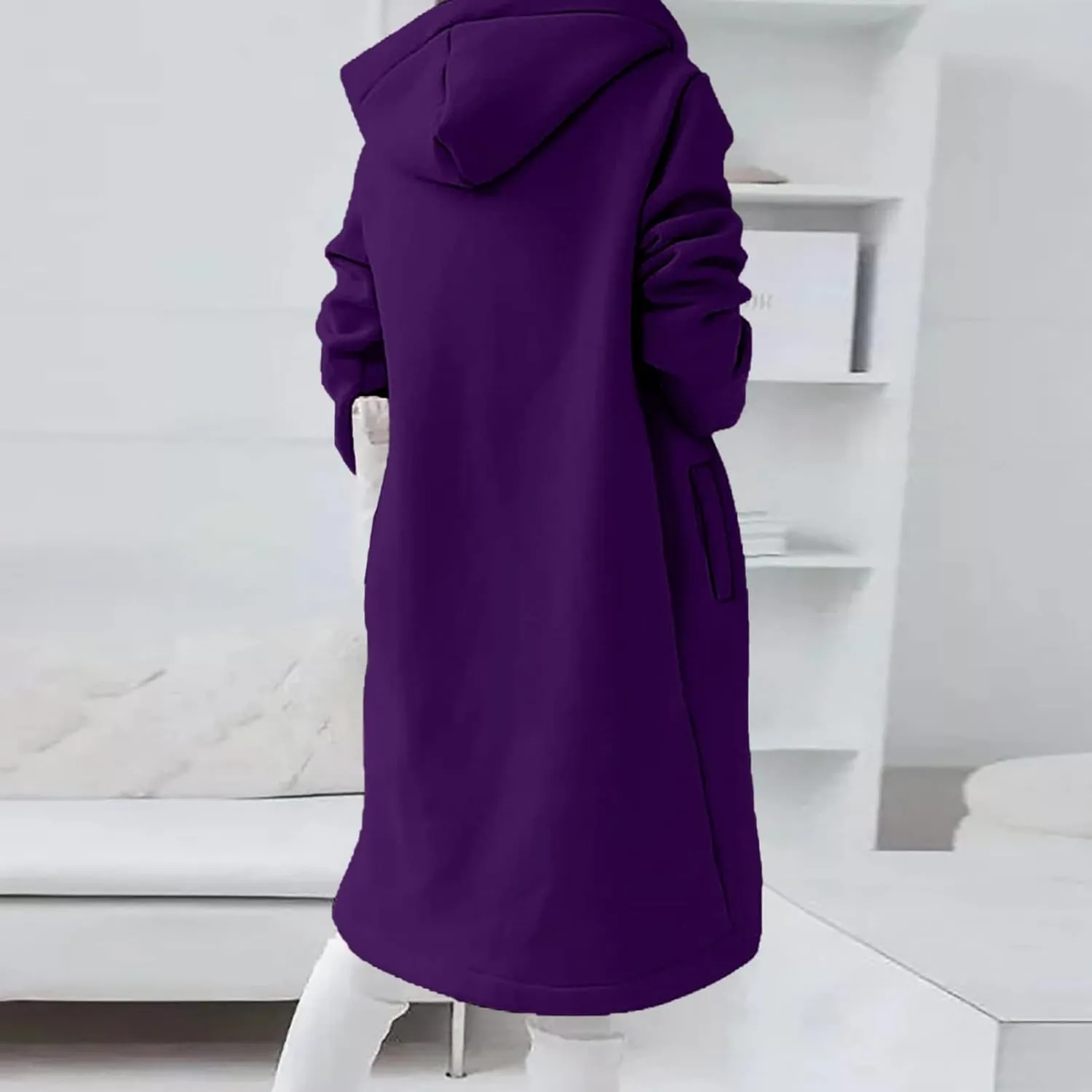Hoodies for Women Zip up Knee Length Long Hoodies Casual Loose Solid Hooded Jackets Oversized Sweatshirts with Pocket