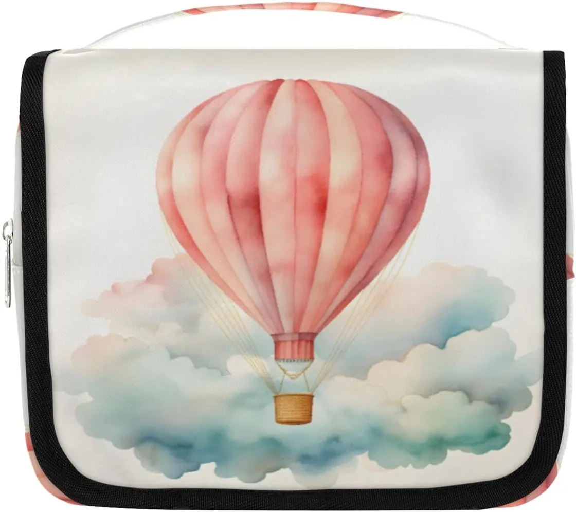 Hot Air Balloon Pinks Hanging Travel Toiletry Bag Kit Makeup Case Cosmetics Organizer Toiletry Bag for Women Make up Accessories Shampoo Body Cream Brushes Set
