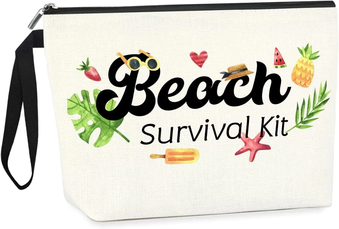 IAXIC Beach Makeup Bag Summer Beach Essentials Kit Survival Kit Bag Inspirational Gifts for Women, Various Themes Makeup Pouches for Sister Women Birthday Friend Teacher Graduation
