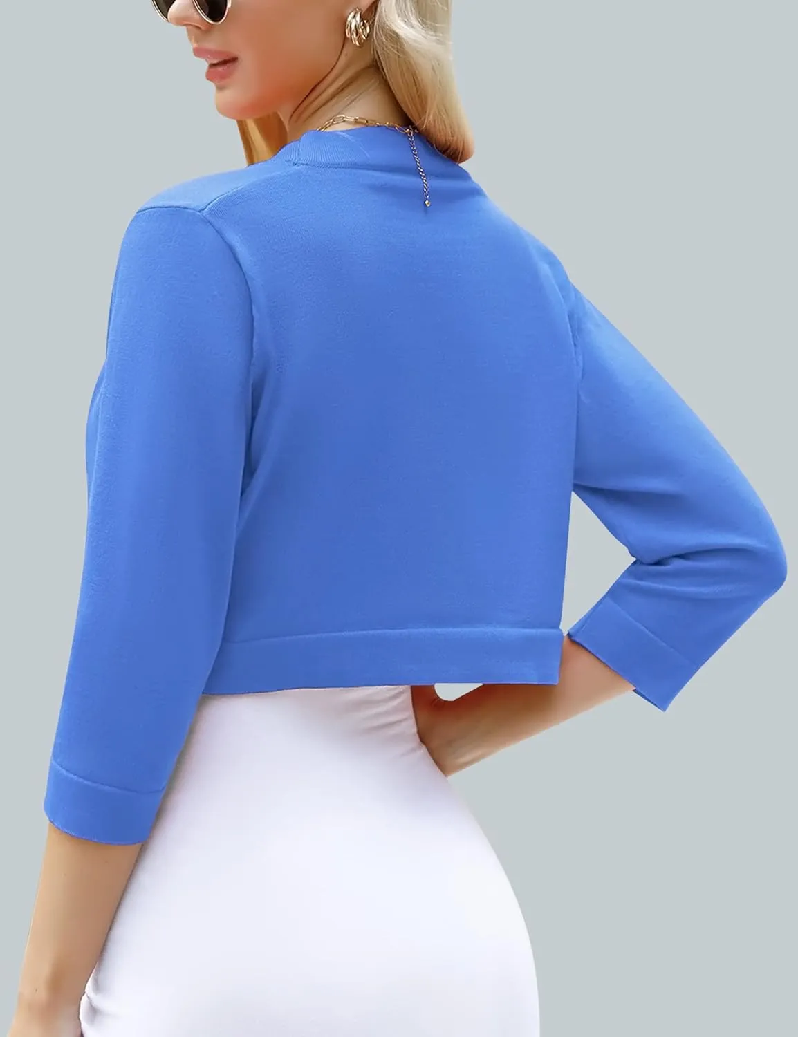 iClosam Womens 3/4 Sleeve Open Front Bolero Shrug Cropped Cardigans Knit Sweater Jacket
