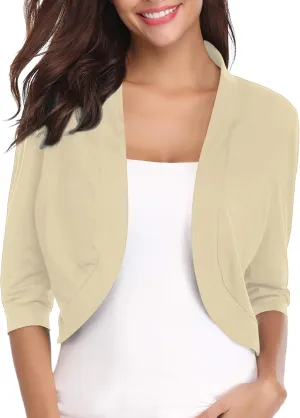 iClosam Womens 3/4 Sleeve Open Front Bolero Shrug Cropped Cardigans Knit Sweater Jacket