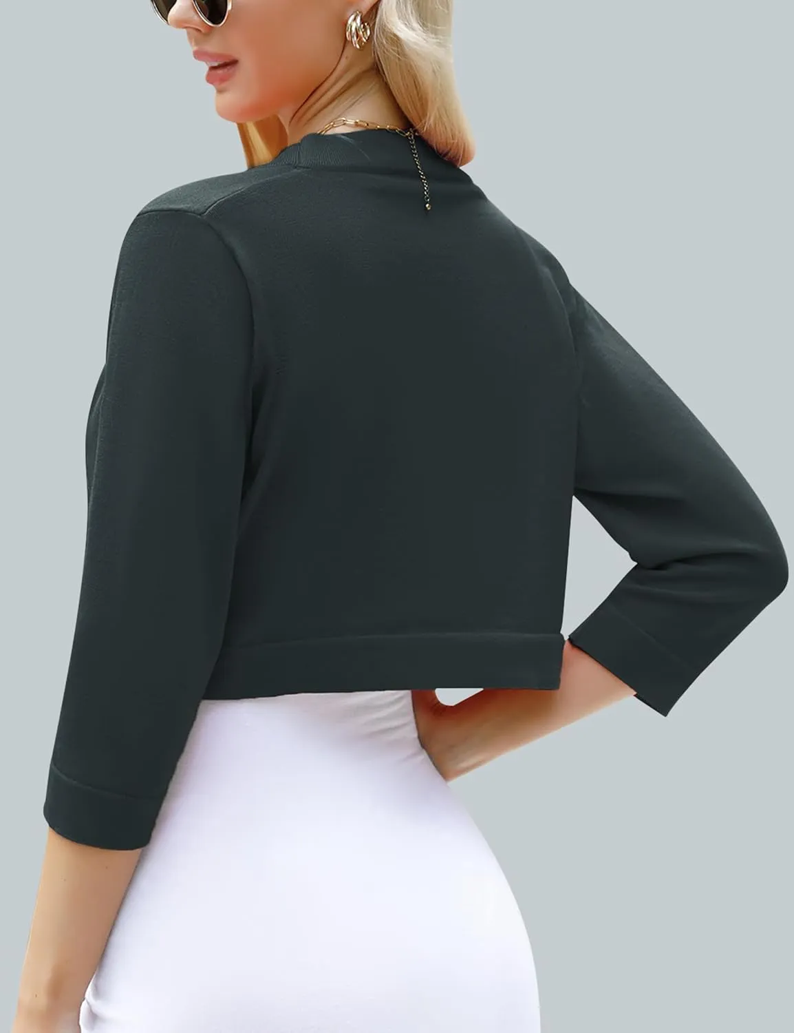 iClosam Womens 3/4 Sleeve Open Front Bolero Shrug Cropped Cardigans Knit Sweater Jacket