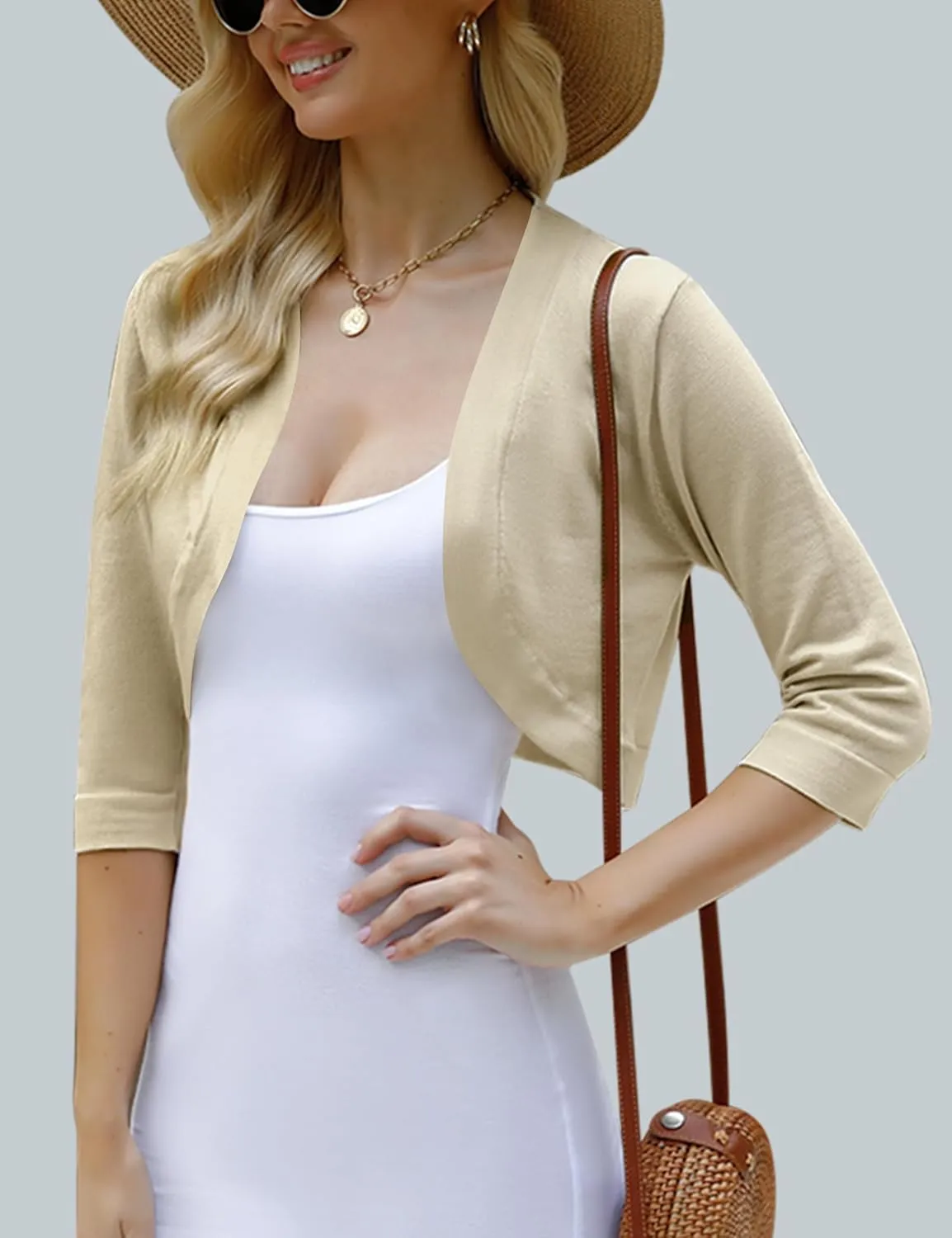 iClosam Womens 3/4 Sleeve Open Front Bolero Shrug Cropped Cardigans Knit Sweater Jacket