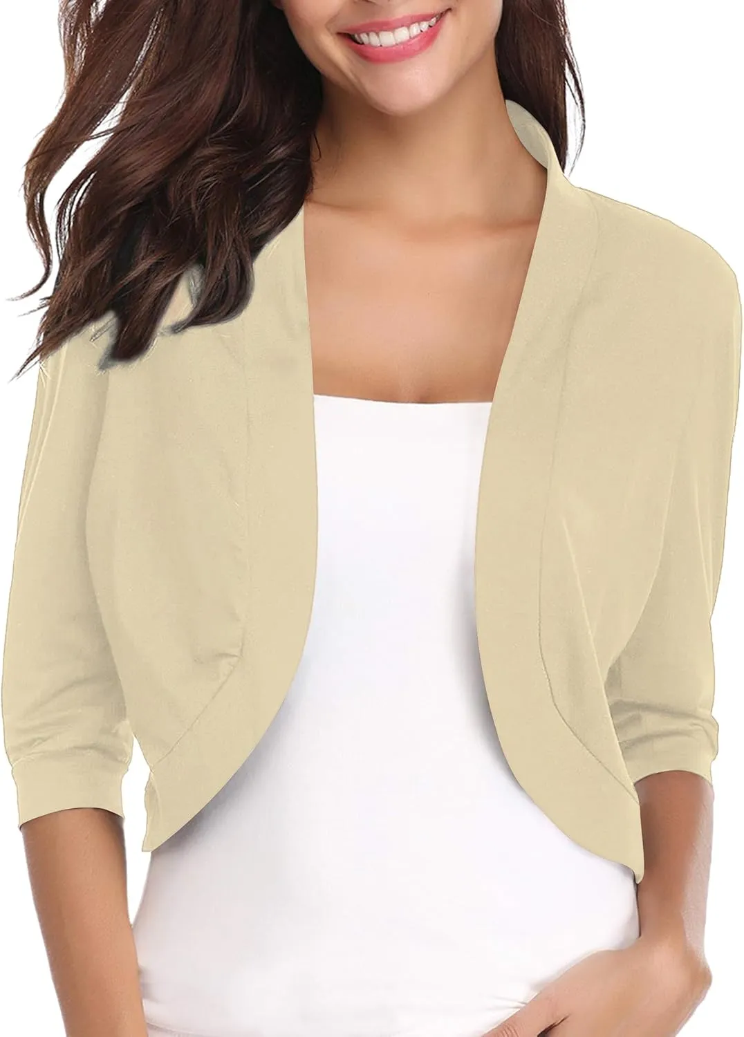 iClosam Womens 3/4 Sleeve Open Front Bolero Shrug Cropped Cardigans Knit Sweater Jacket