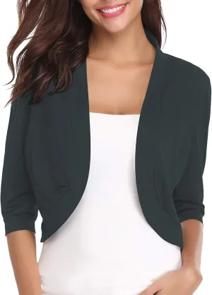 iClosam Womens 3/4 Sleeve Open Front Bolero Shrug Cropped Cardigans Knit Sweater Jacket