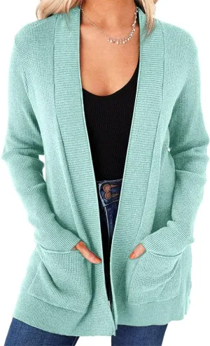 imesrun Womens Open Front Cardigans Casual Long Sleeve Classic Knit Sweater Outerwear with Pockets