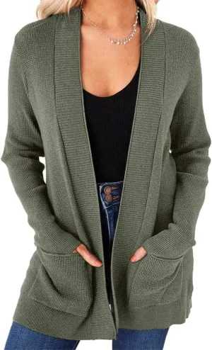 imesrun Womens Open Front Cardigans Casual Long Sleeve Classic Knit Sweater Outerwear with Pockets