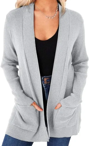 imesrun Womens Open Front Cardigans Casual Long Sleeve Classic Knit Sweater Outerwear with Pockets