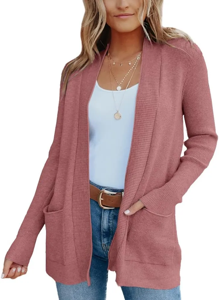 imesrun Womens Open Front Cardigans Casual Long Sleeve Classic Knit Sweater Outerwear with Pockets