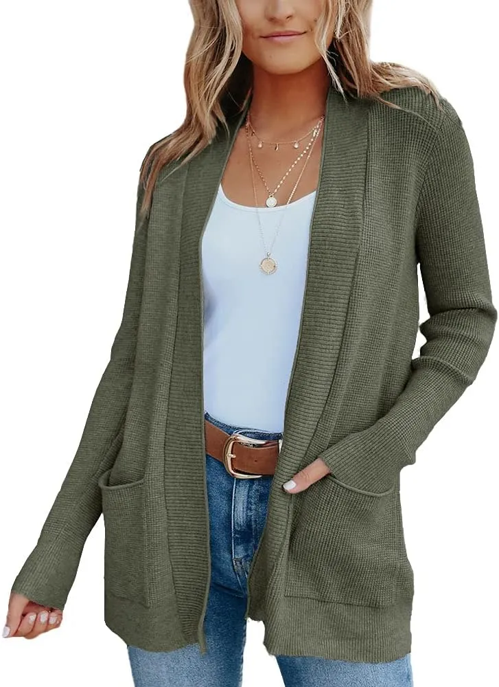 imesrun Womens Open Front Cardigans Casual Long Sleeve Classic Knit Sweater Outerwear with Pockets