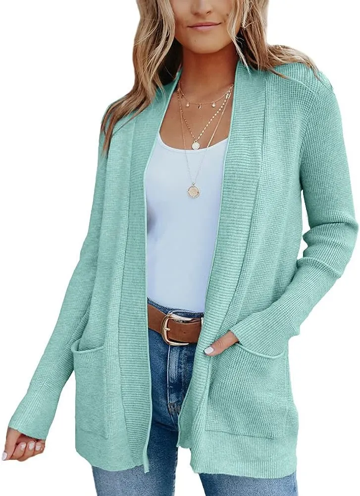 imesrun Womens Open Front Cardigans Casual Long Sleeve Classic Knit Sweater Outerwear with Pockets
