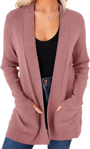 imesrun Womens Open Front Cardigans Casual Long Sleeve Classic Knit Sweater Outerwear with Pockets