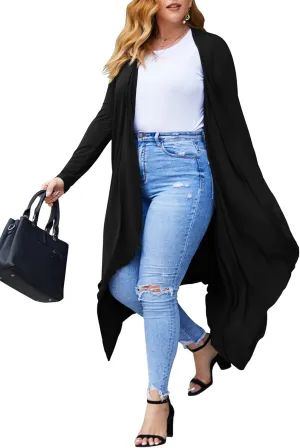 IN'VOLAND Women's Plus Size Cardigan Long Sleeve Open Front Drape Cardigans Lightweight Long DusterL-5XL