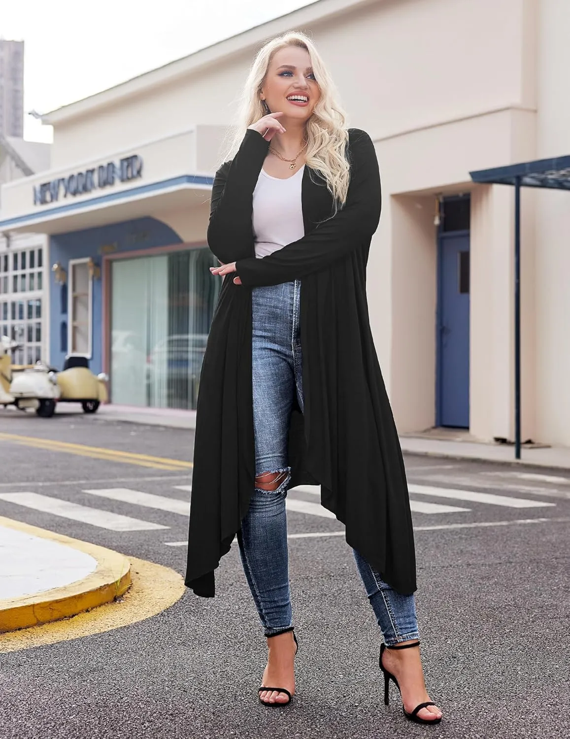 IN'VOLAND Women's Plus Size Cardigan Long Sleeve Open Front Drape Cardigans Lightweight Long DusterL-5XL