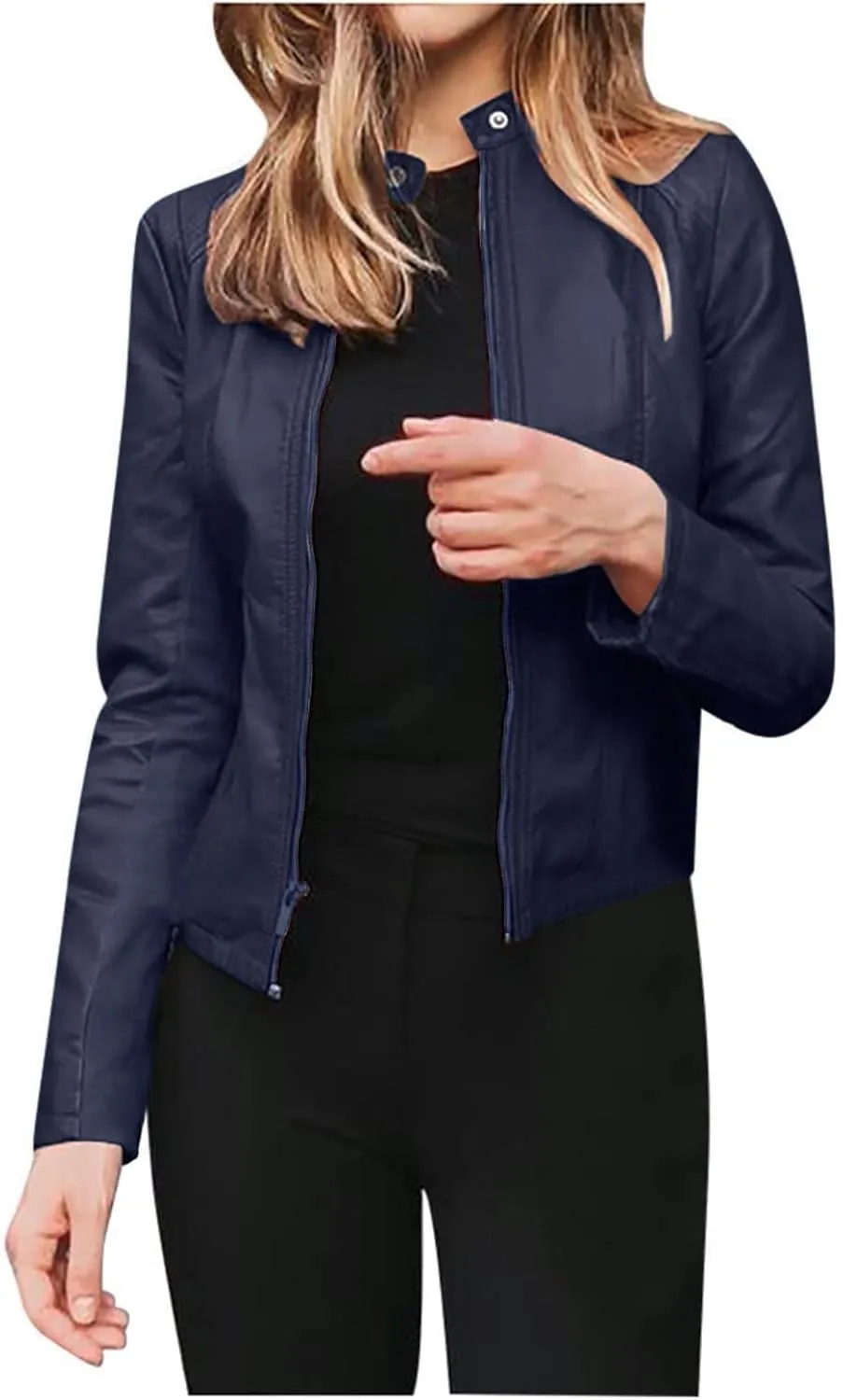 Jackets for Women Casual Fashion Plus Size Faux Leather Cardigan Trendy Light Moto Biker Coats Long Sleeve Jacket