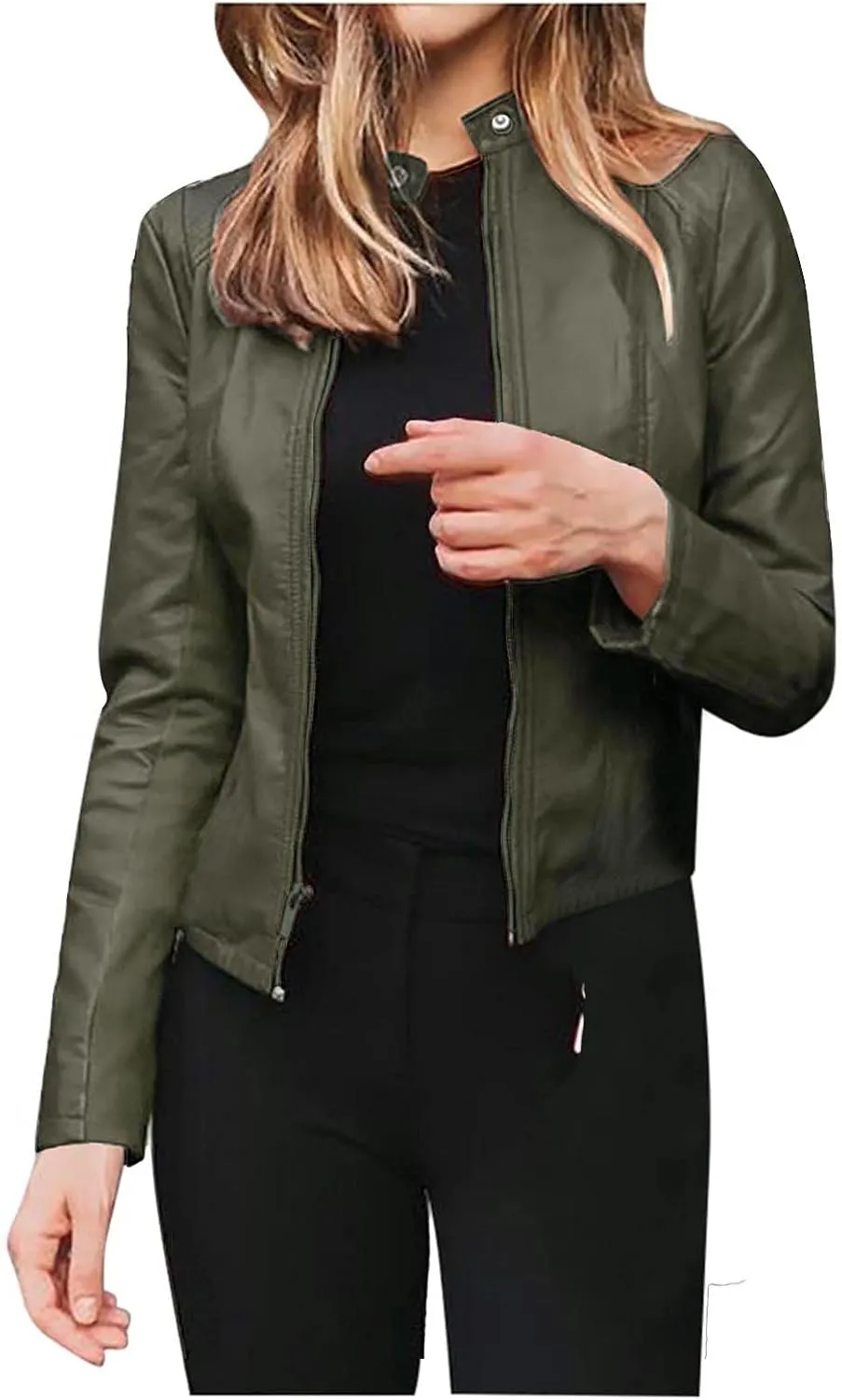 Jackets for Women Casual Fashion Plus Size Faux Leather Cardigan Trendy Light Moto Biker Coats Long Sleeve Jacket