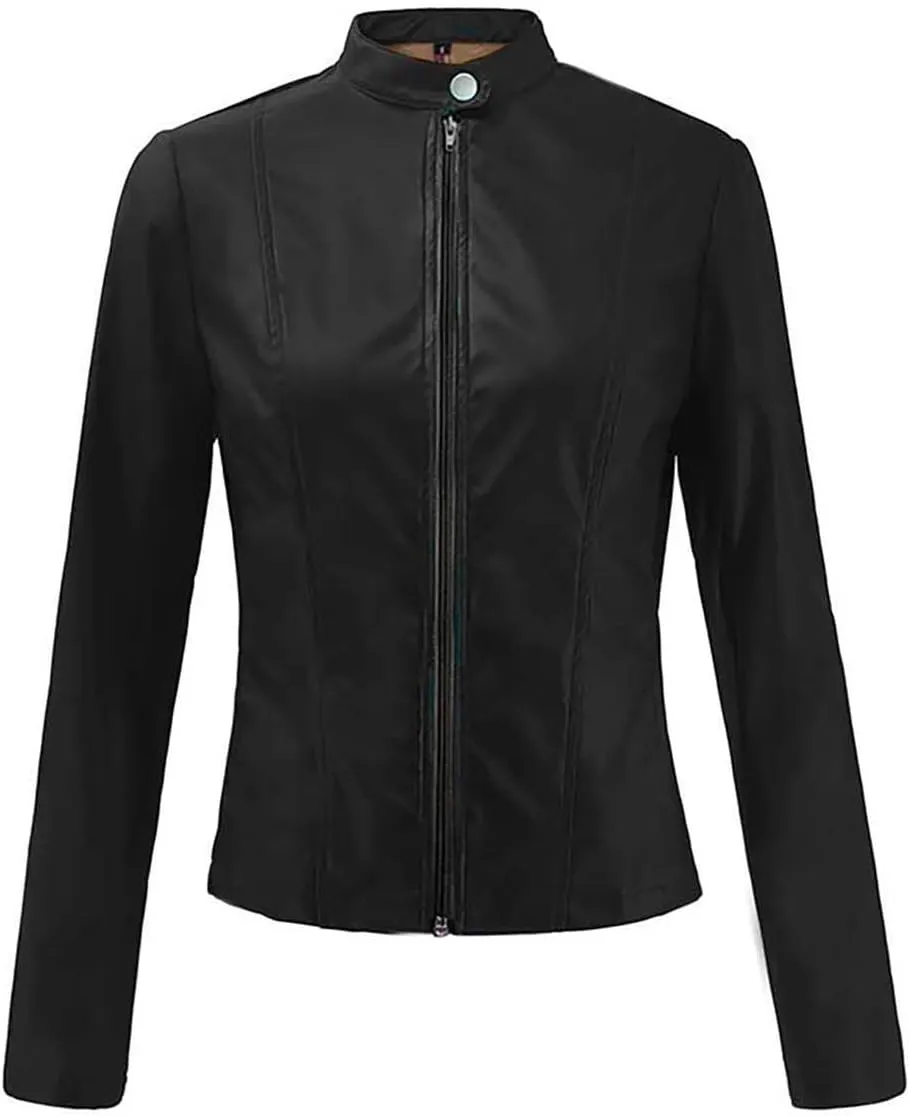 Jackets for Women Casual Fashion Plus Size Faux Leather Cardigan Trendy Light Moto Biker Coats Long Sleeve Jacket