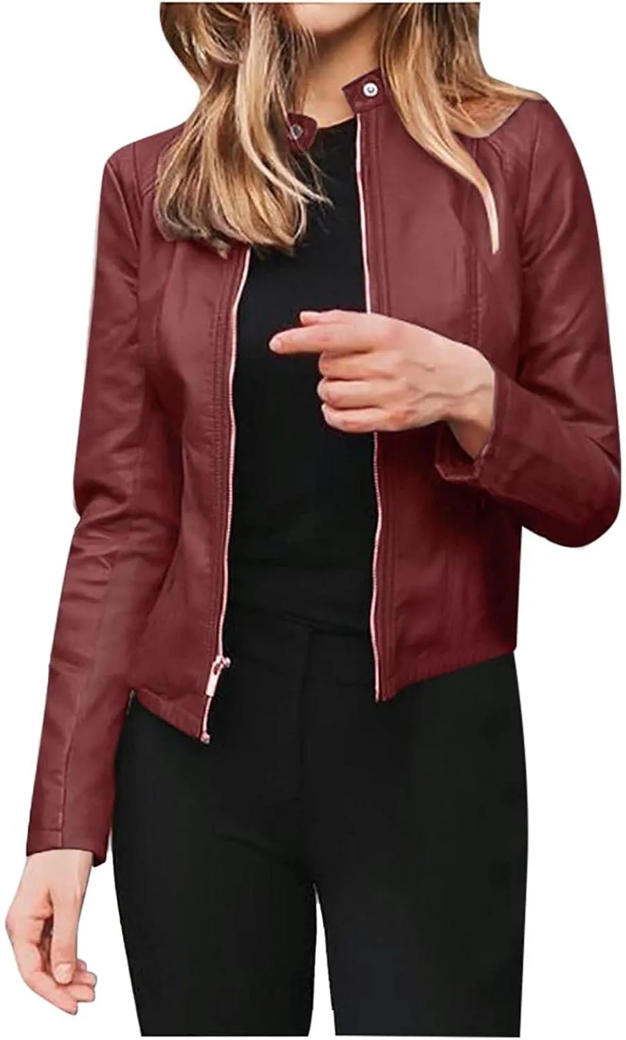Jackets for Women Casual Fashion Plus Size Faux Leather Cardigan Trendy Light Moto Biker Coats Long Sleeve Jacket