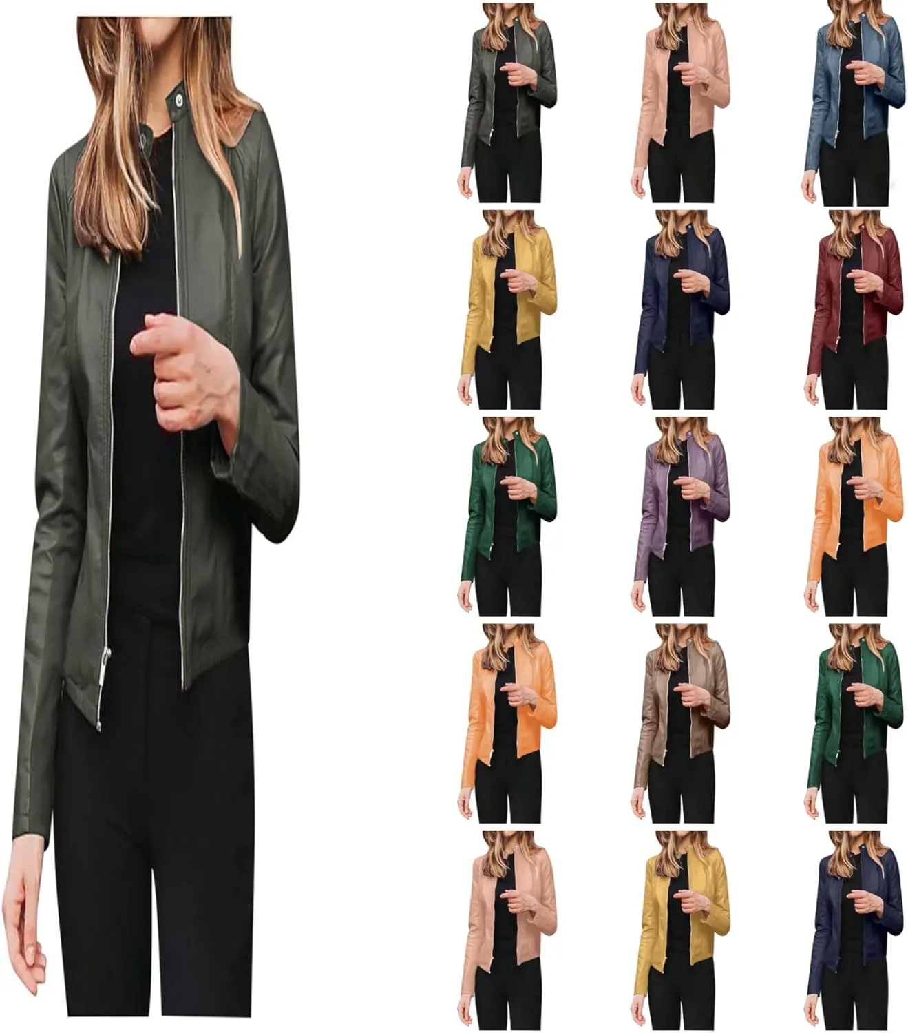 Jackets for Women Casual Fashion Plus Size Faux Leather Cardigan Trendy Light Moto Biker Coats Long Sleeve Jacket