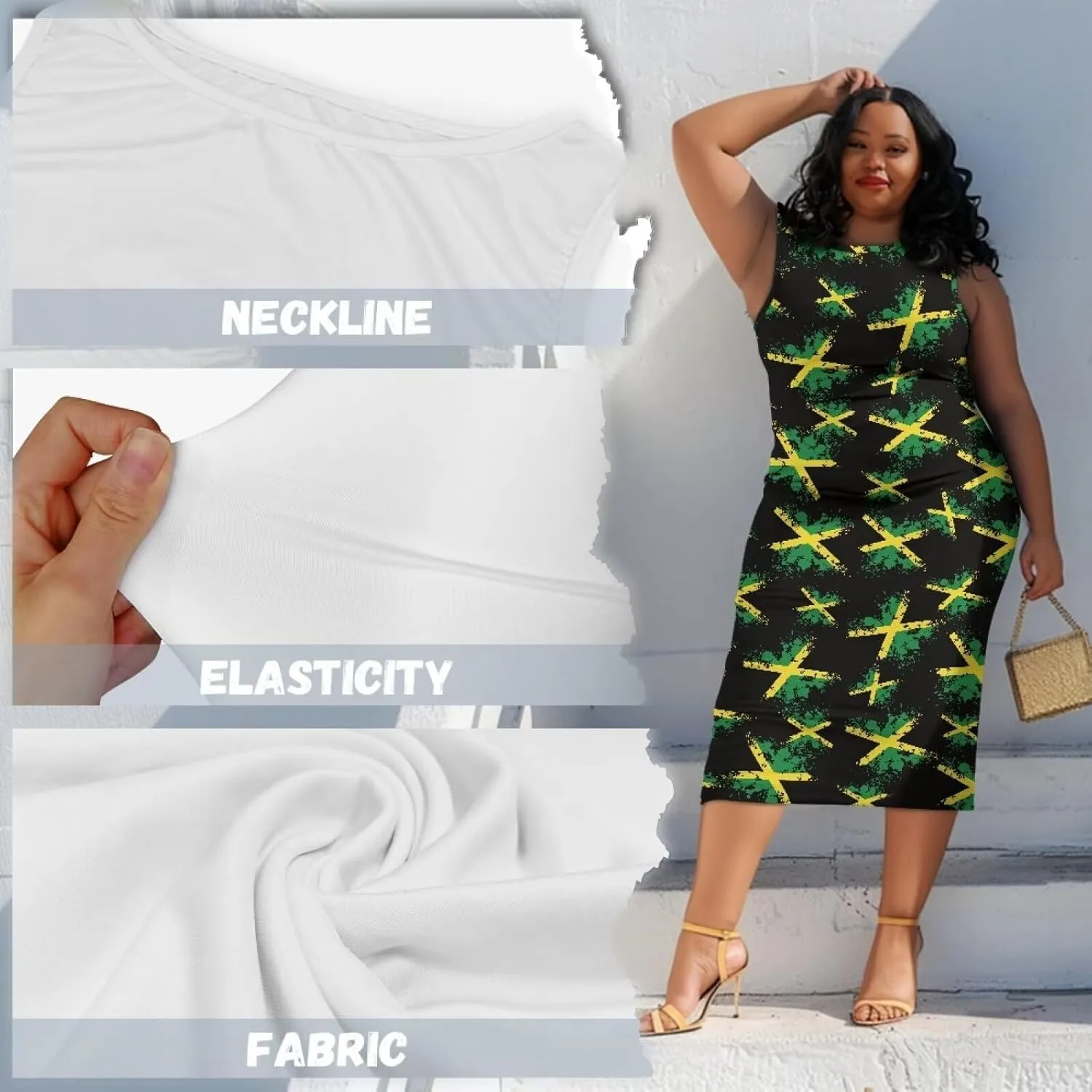 Jamaican Dress for Women Vintage Jamaica Flag Geometric Print Sleeveless Maxi Dresses Party Club