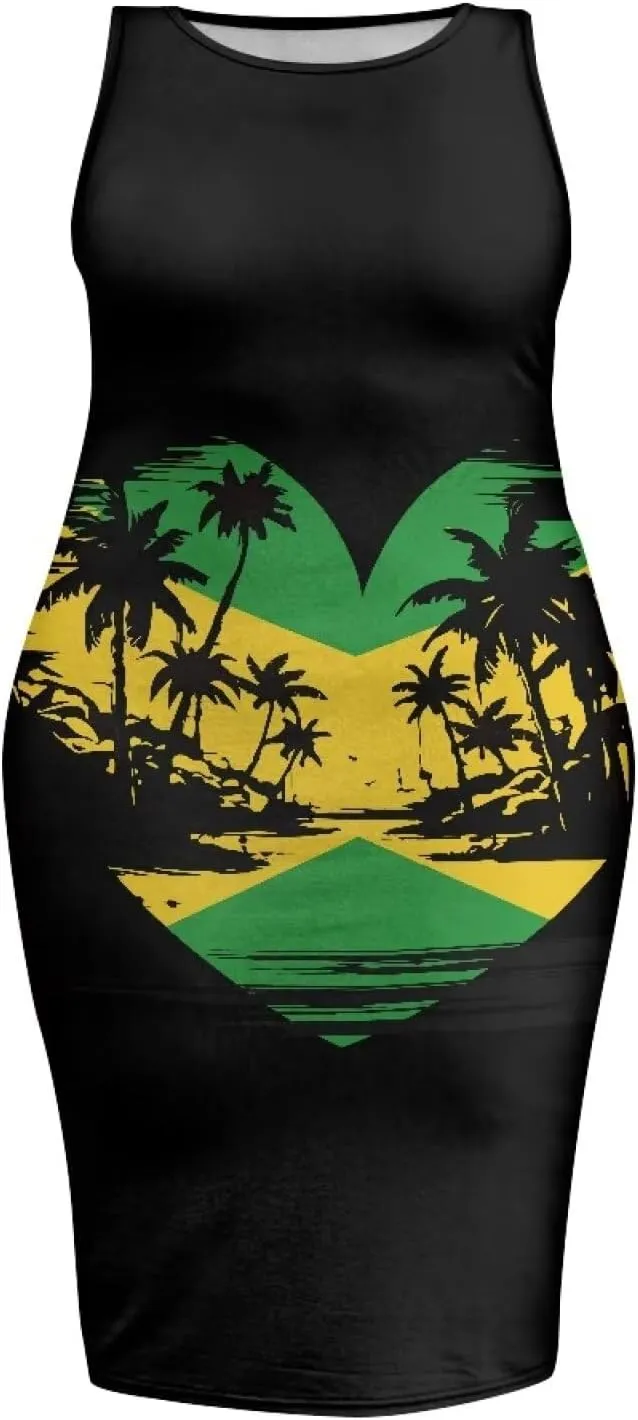 Jamaican Dress for Women Vintage Jamaica Flag Geometric Print Sleeveless Maxi Dresses Party Club